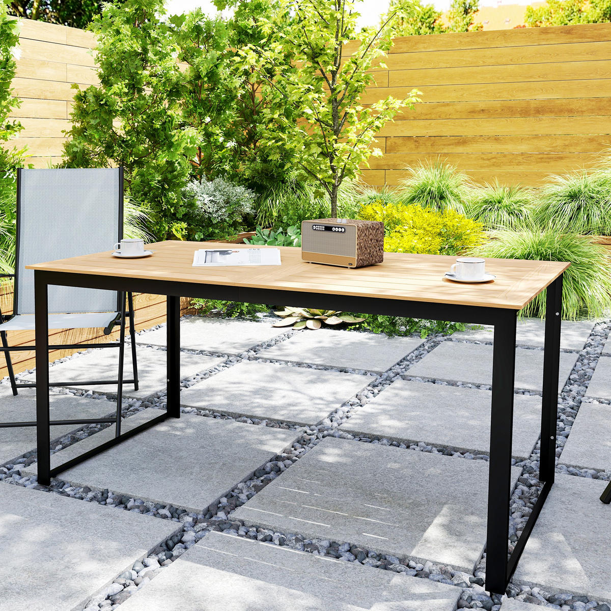 GARTENTISCH DE-07371 mit Lamellen-Tischplatte für 6 Personen Teak - Teakfarben, Metall (160/80/75cm) - ComfortXL