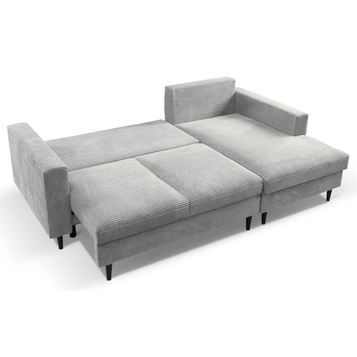 ECKSOFA Nalika Hellgrau mit Cordbezug - Hellgrau/Schwarz, Holz/Textil (143/230cm) - Selsey