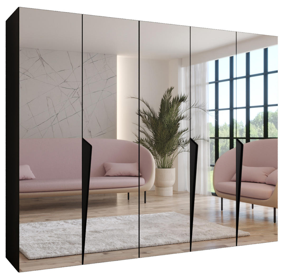 DREHTÜRENSCHRANK 202/250/52 5-türig - Schwarz, Holz/Metall (250/202/52cm) - Abiks Möbel