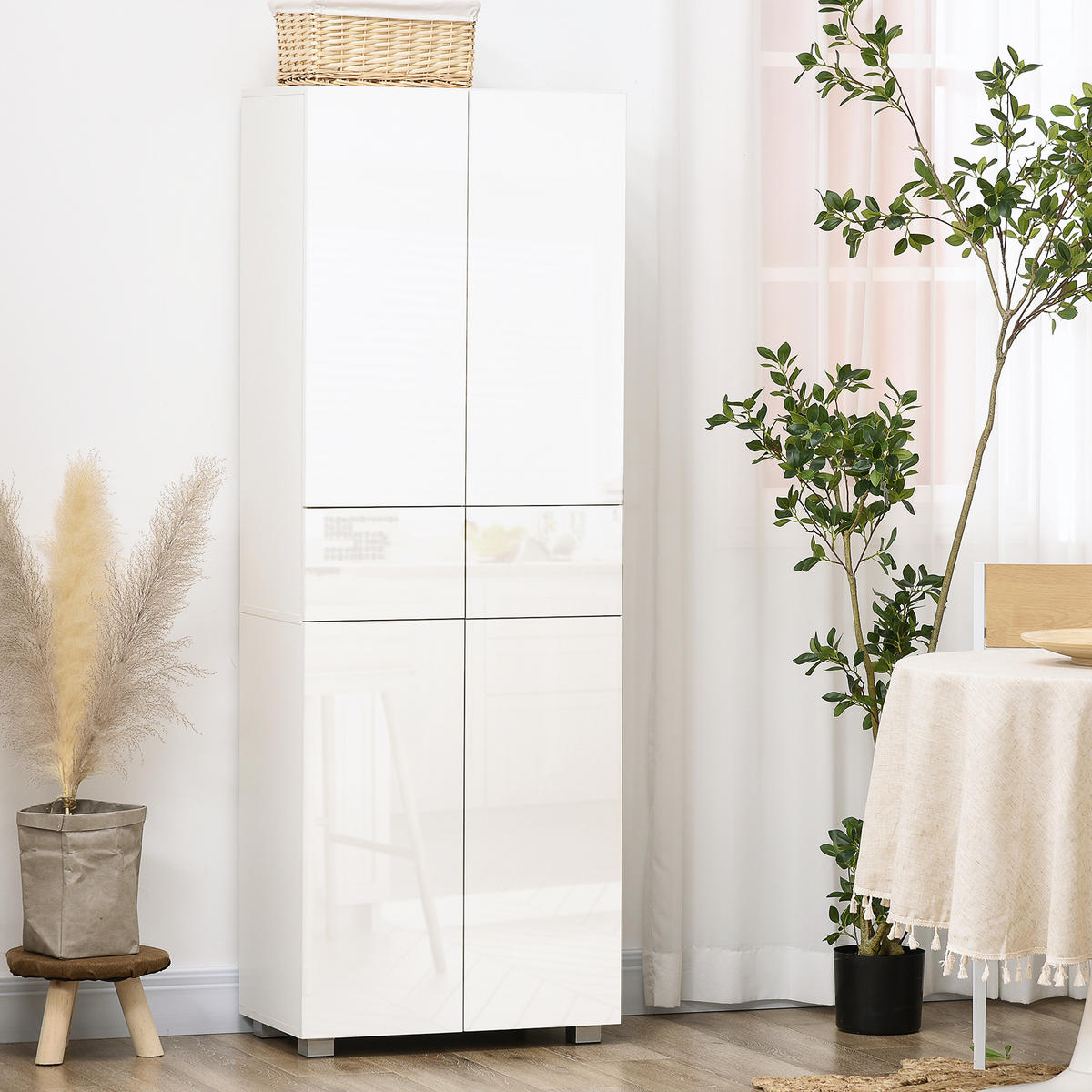 HIGHBOARD DE-11024 4 Türen Weiß Hochglanz - Weiß Hochglanz, Holzwerkstoff (35/170/60cm) - ComfortXL