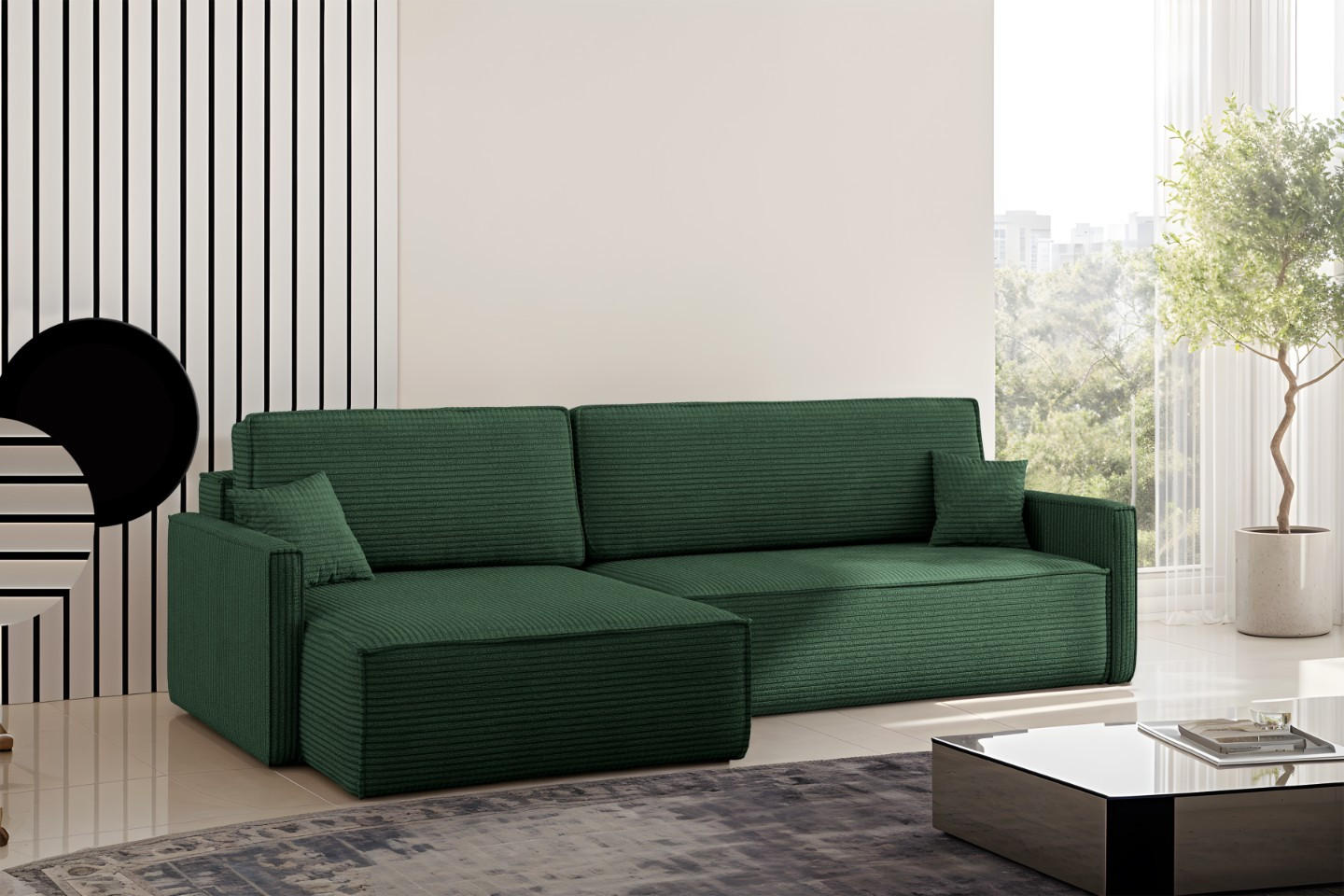SCHLAFSOFA Carlos, Ecksofa L-Form mit schlaffunktion und bettkasten Stoff Poso Grün Links - Grün, Holz (142/83/250cm) - Kaiser Möbel