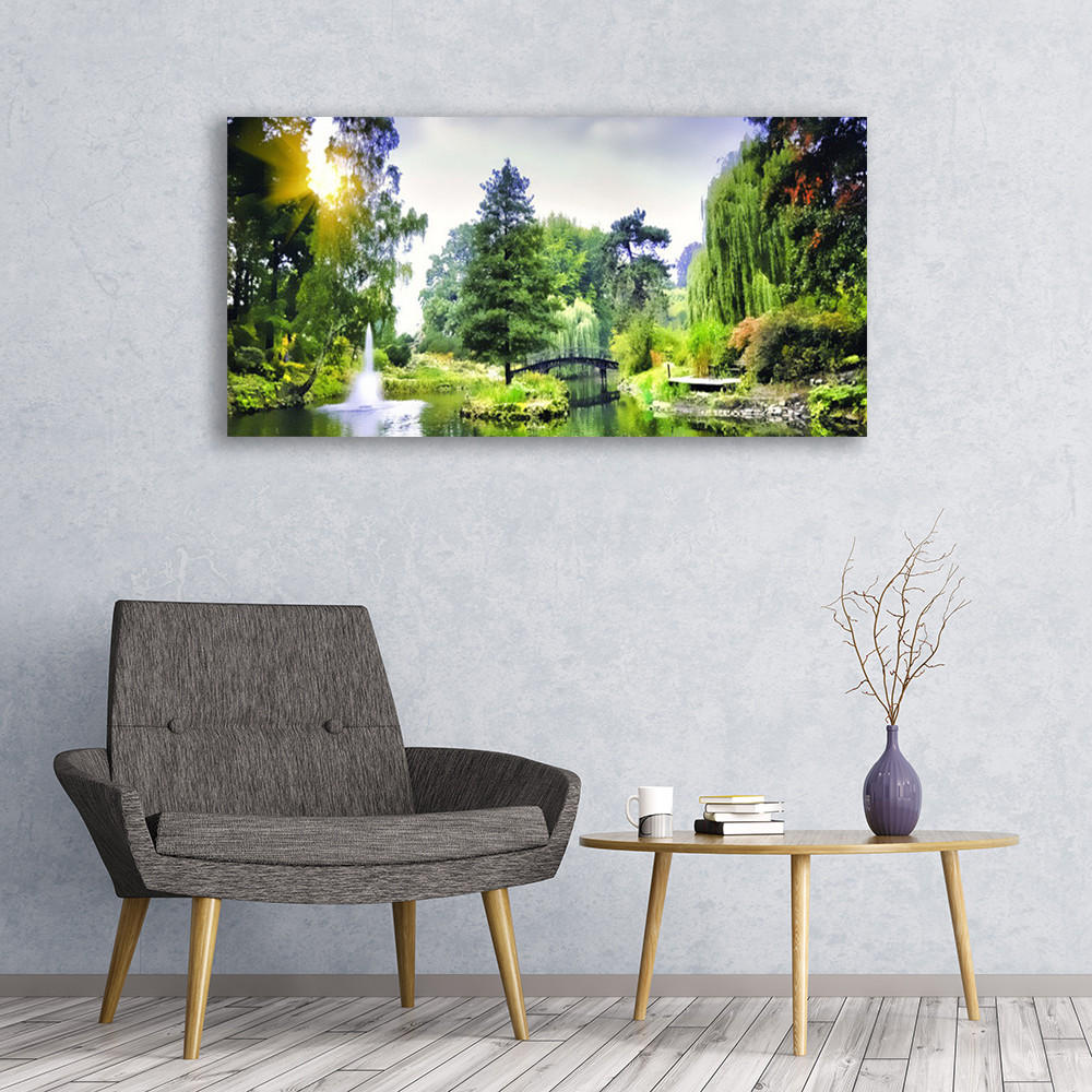 LEINWANDBILD 120x60 cm Waldlandschaft mit Fluss - Hellgrün/Grün, Textil (120/4cm) - TULUP