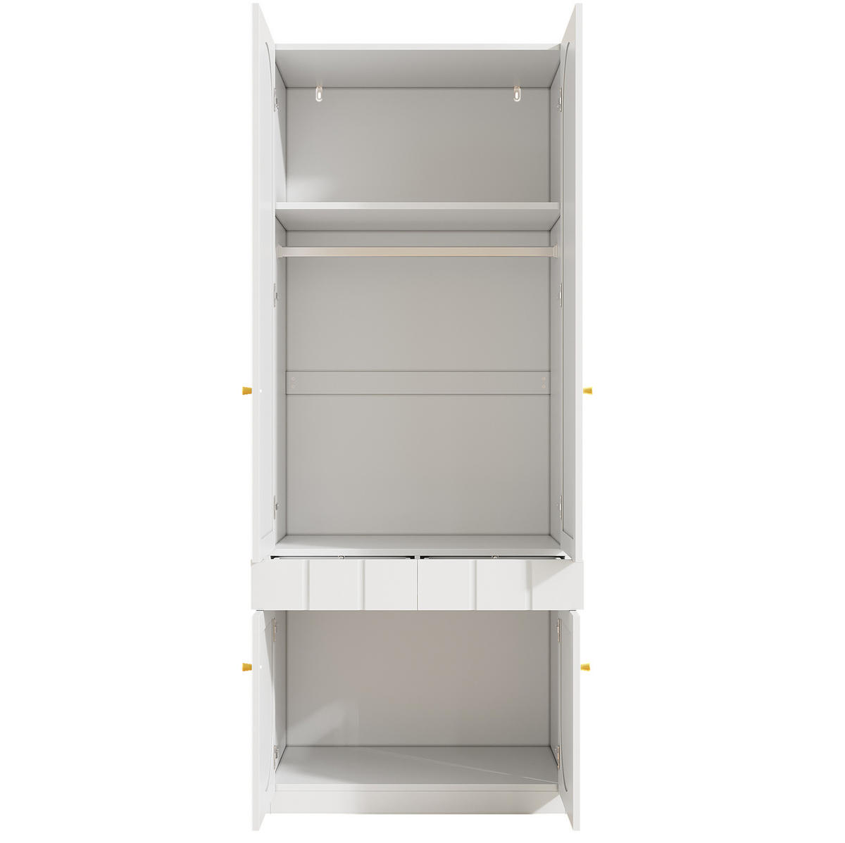 KLEIDERSCHRANK-SET aus MDF 160x50x200 cm Weiß mit Doppeltüren, Schubladen und Kleiderstange - Weiß, Holzwerkstoff (160/200/50cm) - Modfu