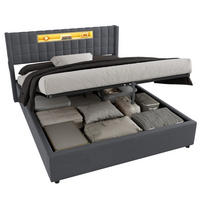 POLSTERBETT 160×200 mit Hydraulische Bettkasten und LED Beleuchtung in Grau, ohne Matratze - Grau, Holzwerkstoff/Textil (160/200cm) - STILVORA