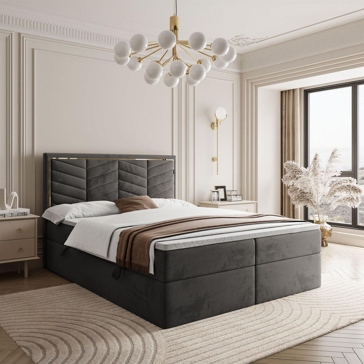 KONTINENTALBETT AURORA 180x200 mit Bettkasten Royal Velvet 185 - Grau, Textil (180/200cm) - Lookway