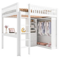 HOCHBETT 140/200 cm, Weiß mit Schreibtisch und Kleiderschrank - Weiß, Holz (140/200cm) - MIVRAY