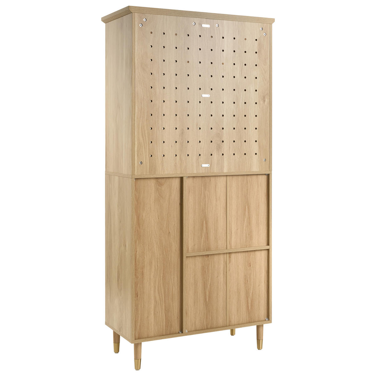 GARDEROBA s stojalom za oblačila svetlo rjava Forster - svetlo rjava/zlate barve, leseni material/les (77/170/37cm) - Beliani