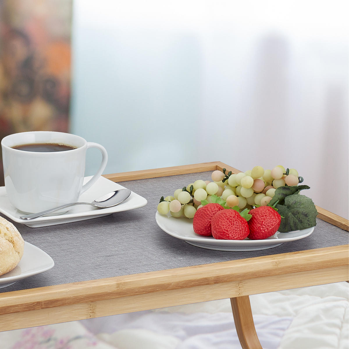 BETTTABLETT - Multicolor, Holz/Textil - Relaxdays