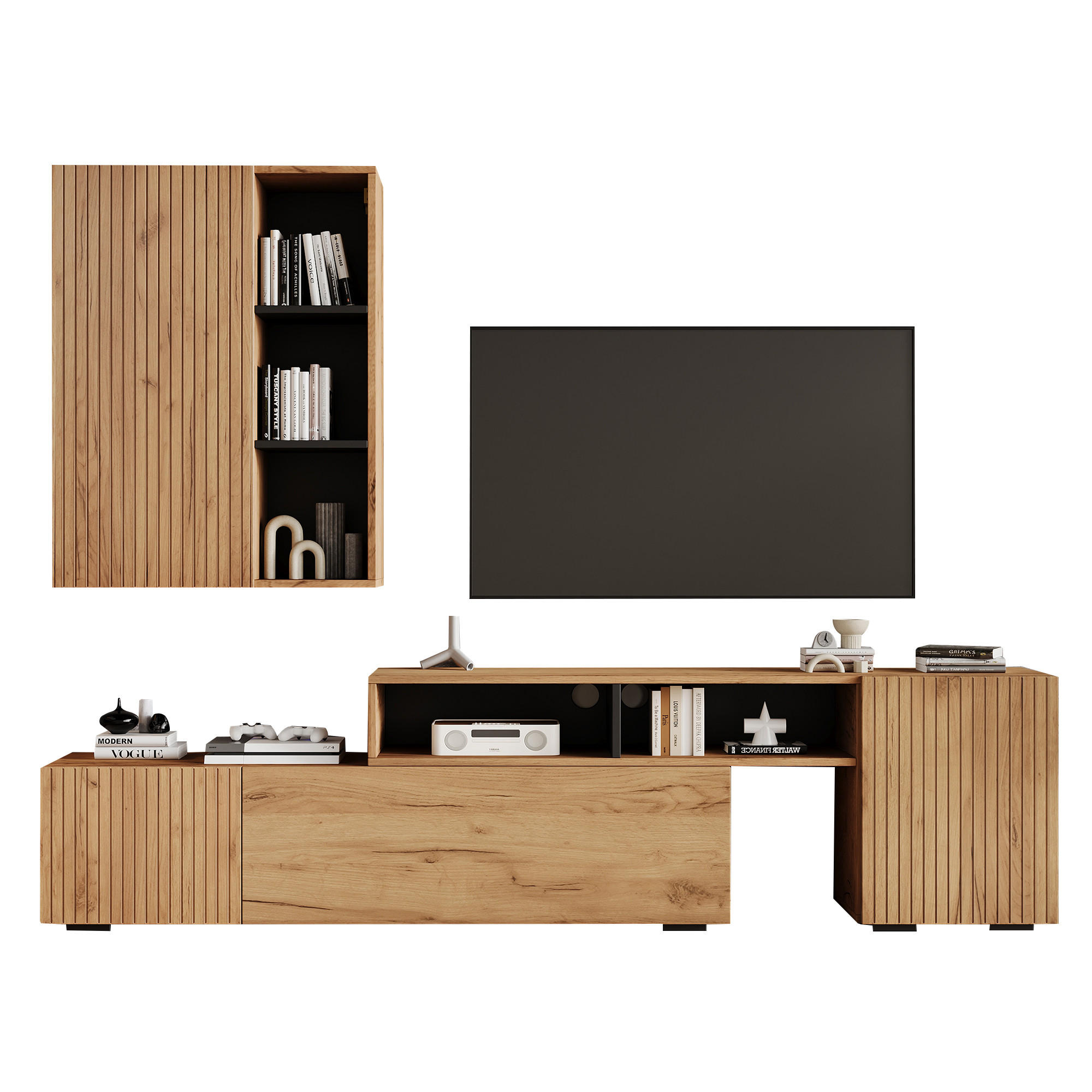 WOHNWAND Vitrine TV Board Regal Holz Schwarz 265cm - Eichefarben, Holzwerkstoff (174/53.5/35cm) - FLIEKS