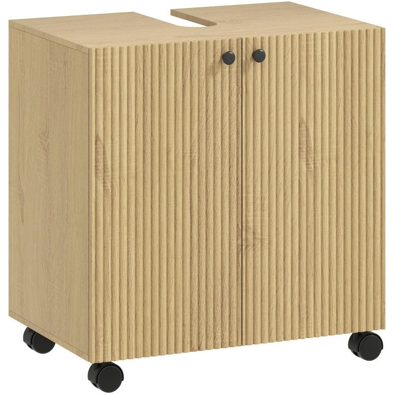 Modfu KOUPELNOVÁ skříňka pod umyvadlo ze dřeva 60x39,8x62 cm v přírodní barvě s kolečky, nastavitelnou policí