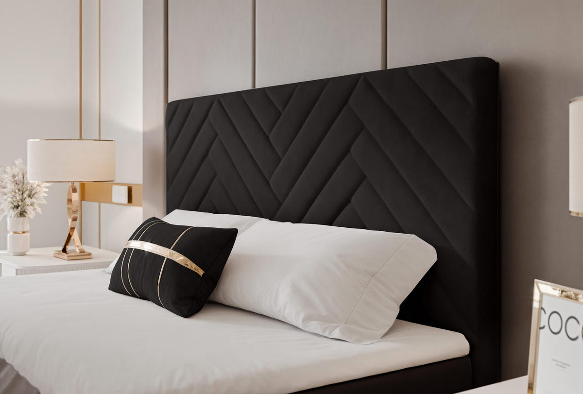 BOXBETT NEREA PLUS 200/200 cm mit Matratze und Topper, Schwarz - Schwarz, Holzwerkstoff/Textil (200/200cm) - Idohome