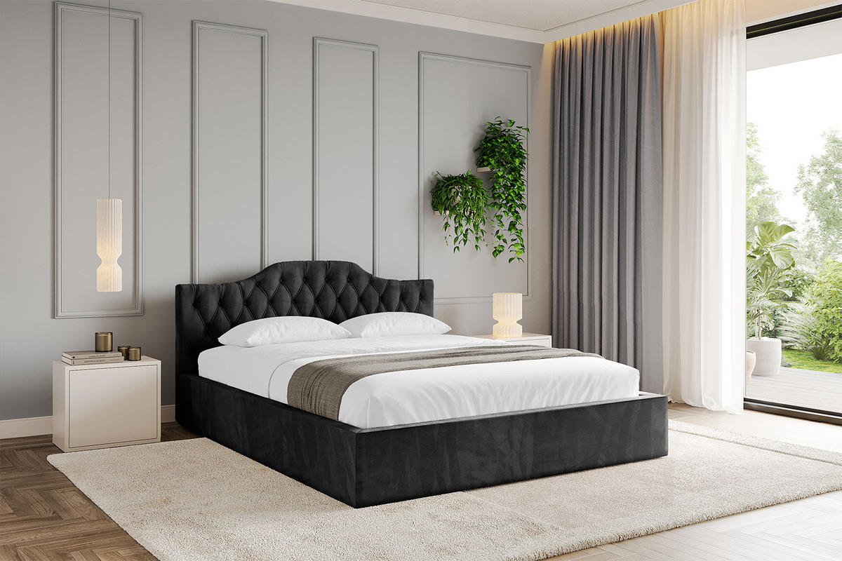 POLSTERBETT mit Bettkasten und Lattenrost, Bett mit Matratze H3/H4 - FALIO-V1 180x200 Schwarz - Schwarz, Holzwerkstoff/Textil (180/200cm) - ALTDECOR