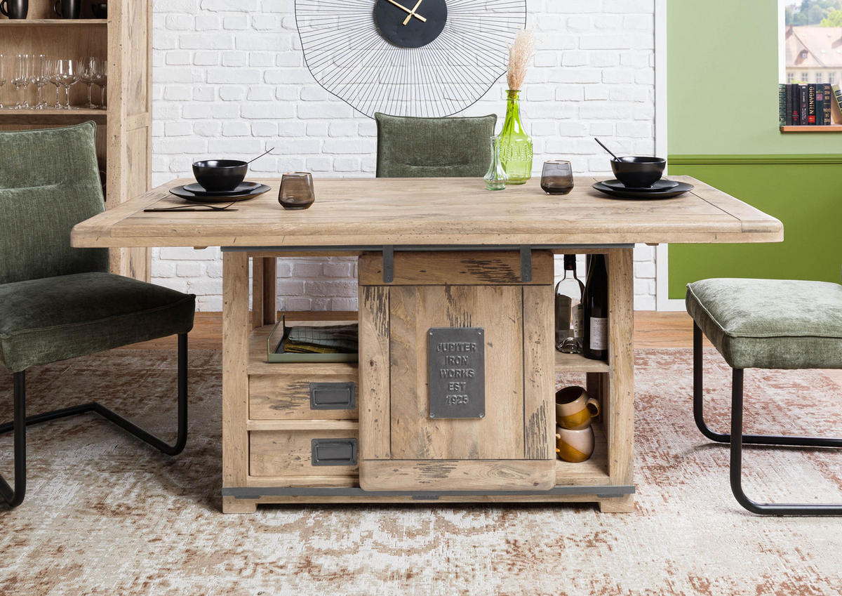 ESSTISCH Mango 160x80x76 whitewash lackiert RAILWAY #313 - Beige, Holz (80/160/76cm) - Massivmoebel24