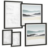 BILDER SET 5er Set - 50x50 cm & 20x30 cm & 40x60 cm Schwarzer Rahmen - Weiße Flecken auf Leinwandhintergrund - Schwarz, Kunststoff (40/60cm) - TULUP
