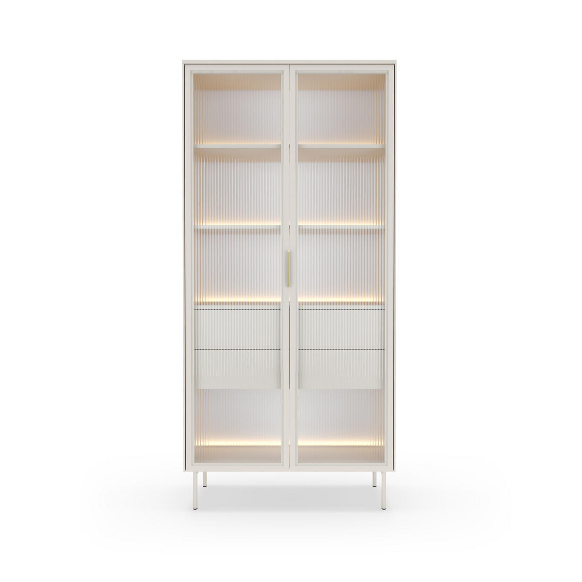 VITRINE LUMI 92 cm Kaschmir - mit Riffelglas und LED-Beleuchtung - Kaschmir/Goldfarben, Holz/Holzwerkstoff (92/195/39cm) - Ravio