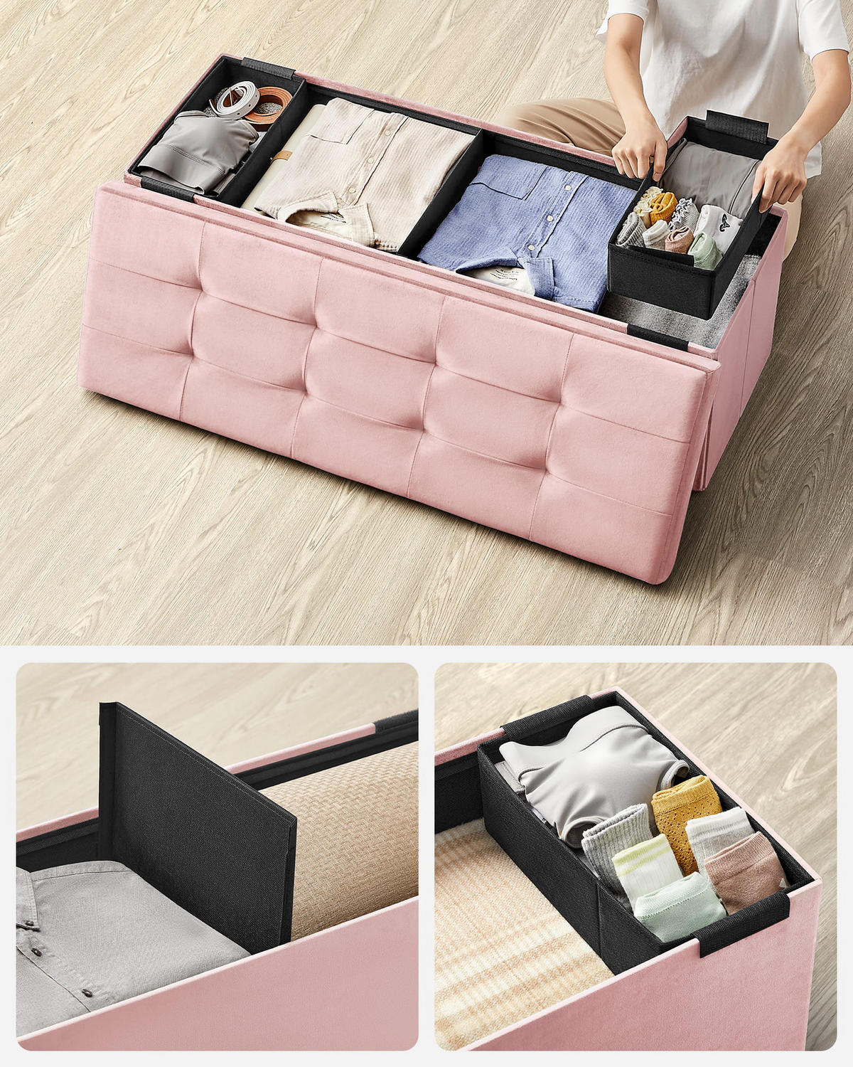 TRUHENBANK Pastellrosa 110x38 cm Klappbar - Hellrosa, Holzwerkstoff (110/38/38cm)
