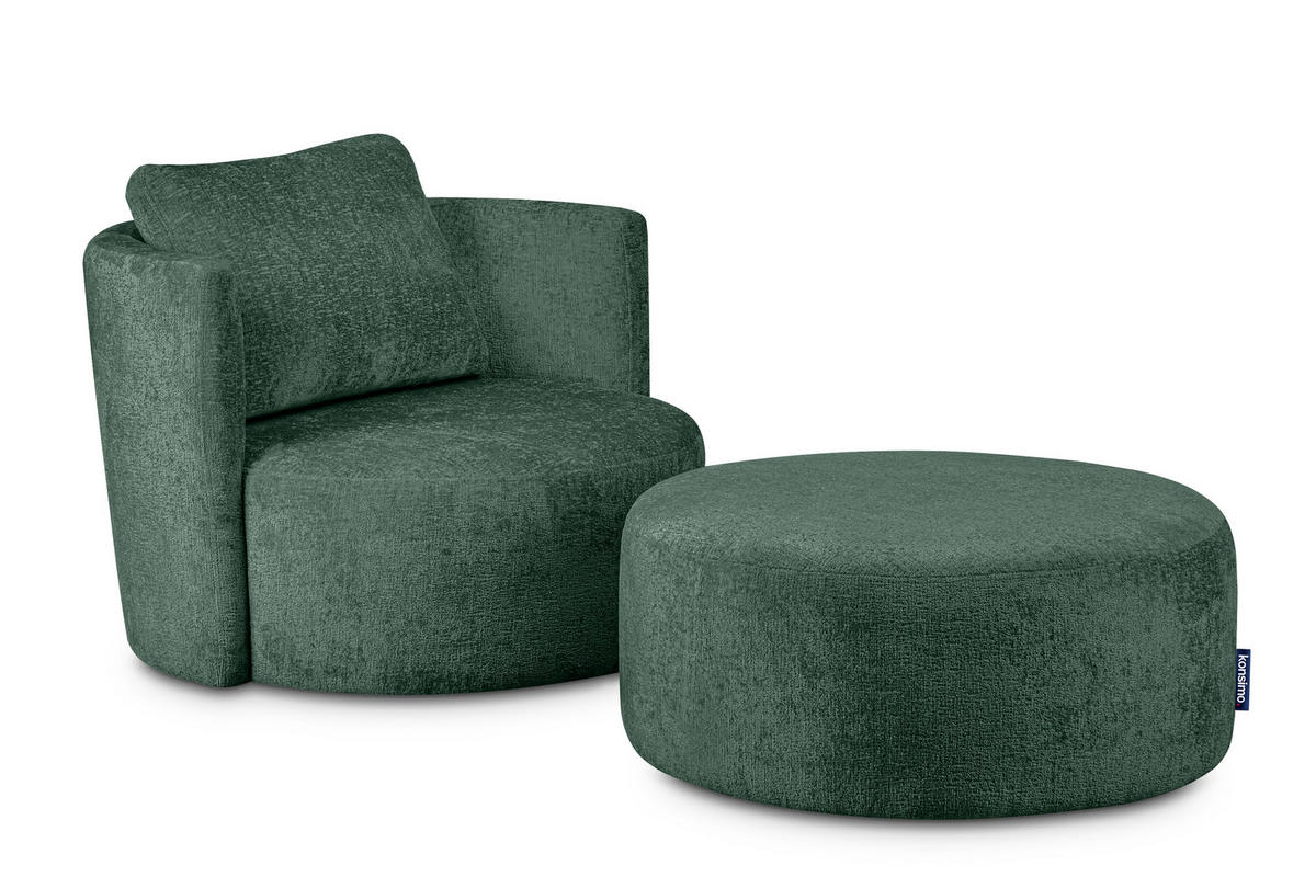 DREHSESSEL-SET RAGGI inkl. Sitzhocker, Chenille-Stoff, grün - Grün, Textil (92/75/80cm) - KONSIMO®