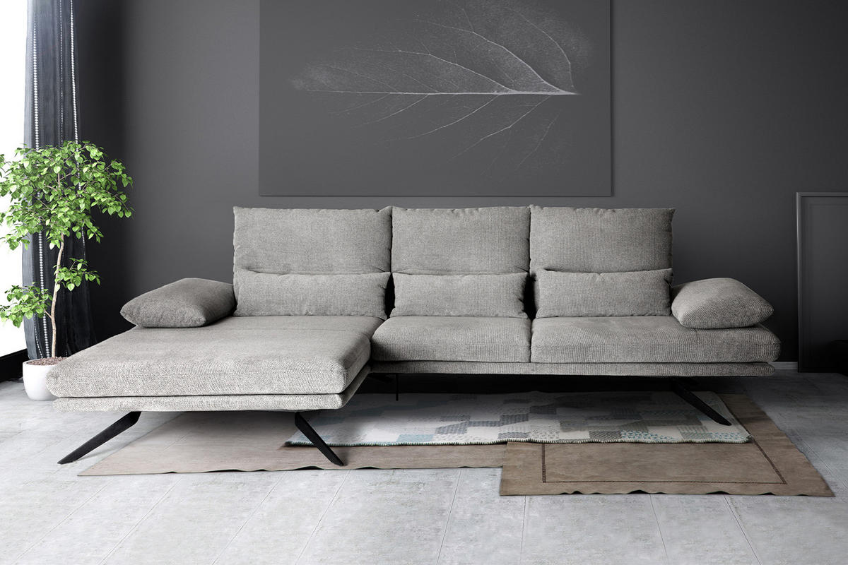ECKSOFA FENICE Hellgrau Webstoff - Hellgrau/Schwarz, Textil (297/168cm) - KAWOLA
