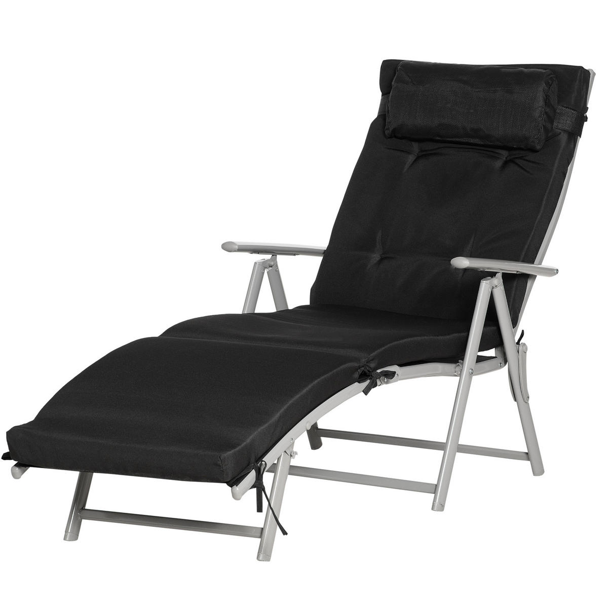 SONNENLIEGE DE-06507 7-fach verstellbar & klappbar Schwarz - Silberfarben/Schwarz, Metall (63.5/100.5/137cm) - ComfortXL