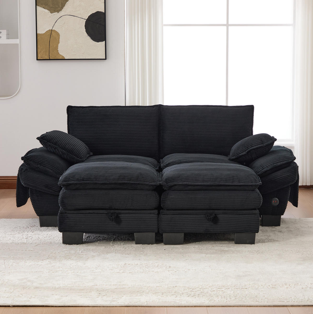 SOFA modular 190 x 132 cm Cord Black 3-tlg. - Schwarz, Kunststoff (132/84/190.1cm) - Meubliv
