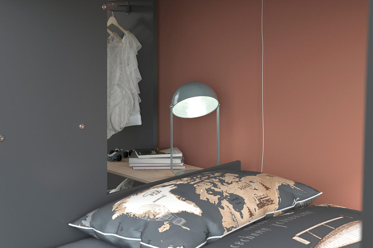 ETAGENBETT Eiche- und Graudekor mit Stauraum 90x200 - Stim - Apfelbaumfarben, Holzwerkstoff (90/200cm) - Calicosy