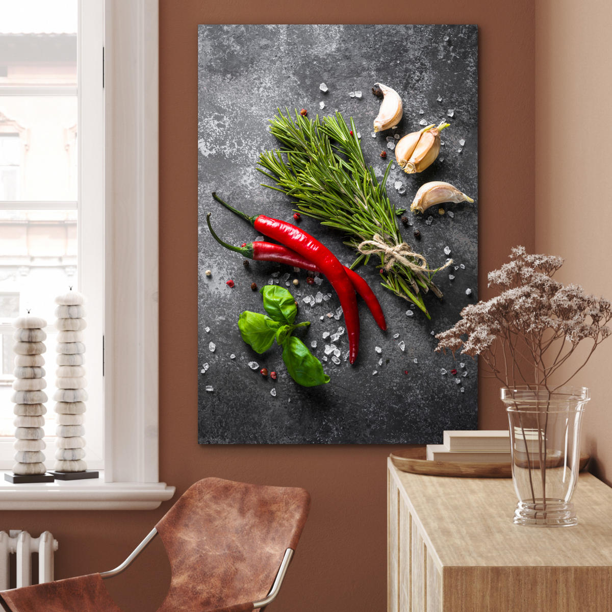 METALLBILD Pfeffer - Kräuter - Gewürze - Beton 60x90 cm - Dunkelgrau, Metall (60/90cm) - MuchoWow