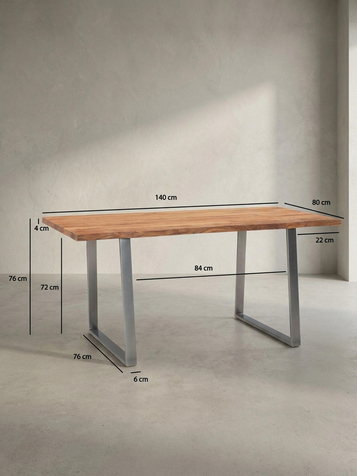 ESSTISCH Massivholz Baumkante Metallgestell Handgefertigt TARN, Goldbraun-Chrom 140x80x76 cm - Chromfarben/Braun, Holz/Metall (80/140/76cm) - KADIMA DESIGN
