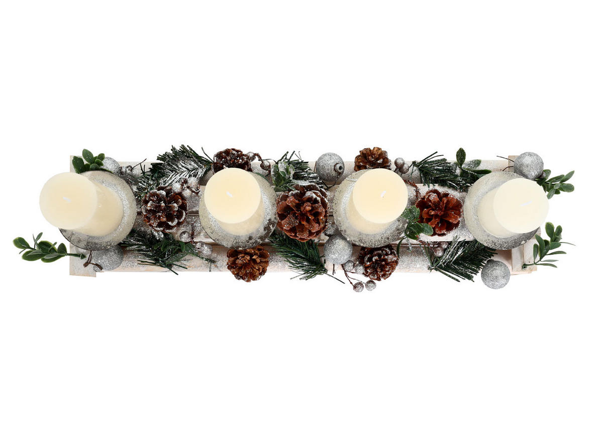 ADVENTSGESTECK MIT KERZEN Weiß - Weiß, Holz (18cm) - MCW