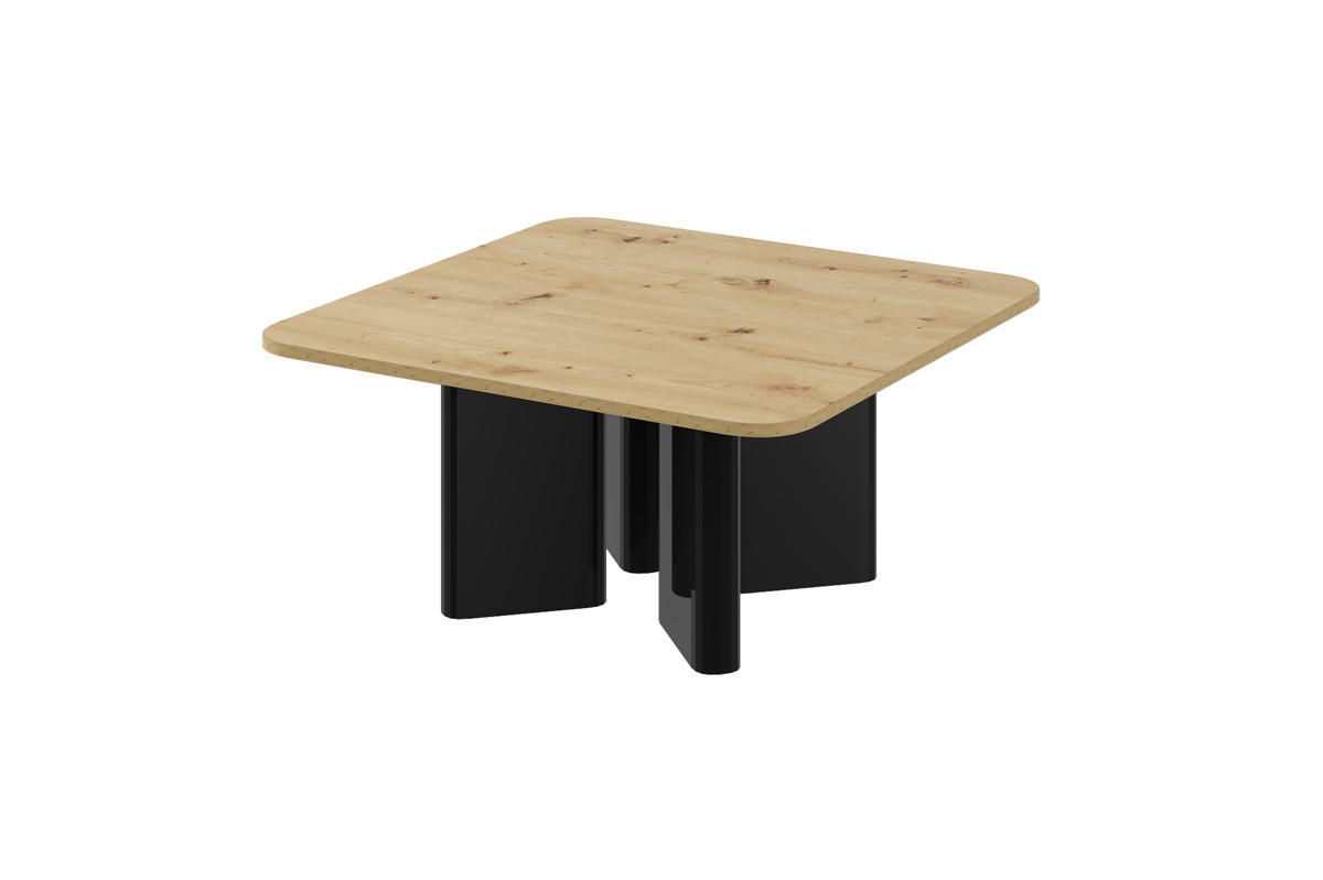 designimpex Couchtisch Schwarz Hochglanz, Eiche Artisan 80x50x80 cm