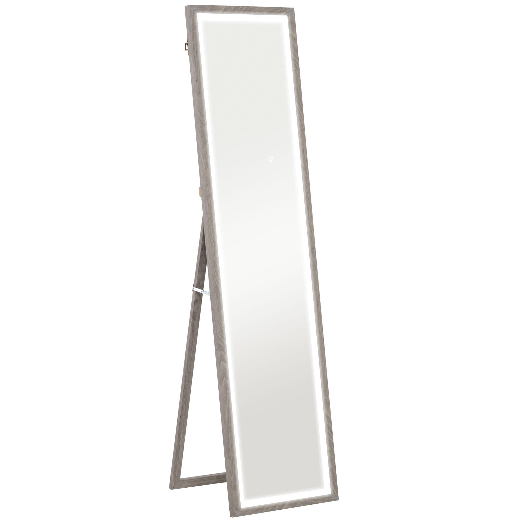 GANZKÖRPERSPIEGEL 40 x 160 cm Standspiegel mit LED-Lichte, 3 Lichtfarben, Grau - Grau, Glas (5/160/40cm) - HOMCOM