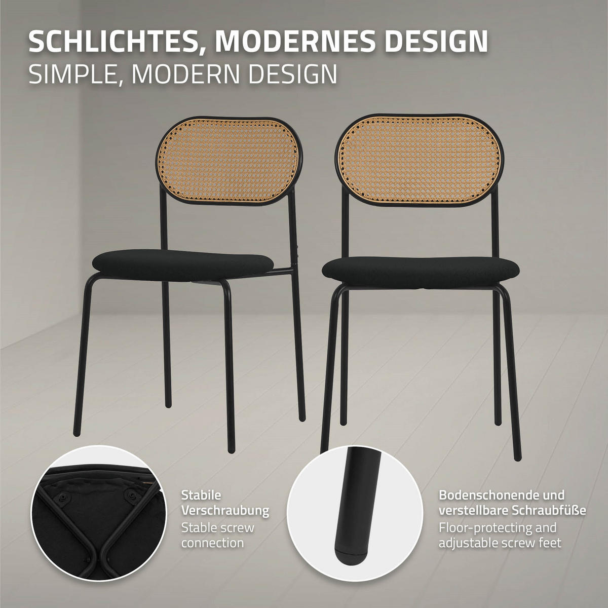 JÍDELNÍ ŽIDLE, SADA 2 KS, černý ratan - černá, kov (47/80.5/46cm) - ML-DESIGN