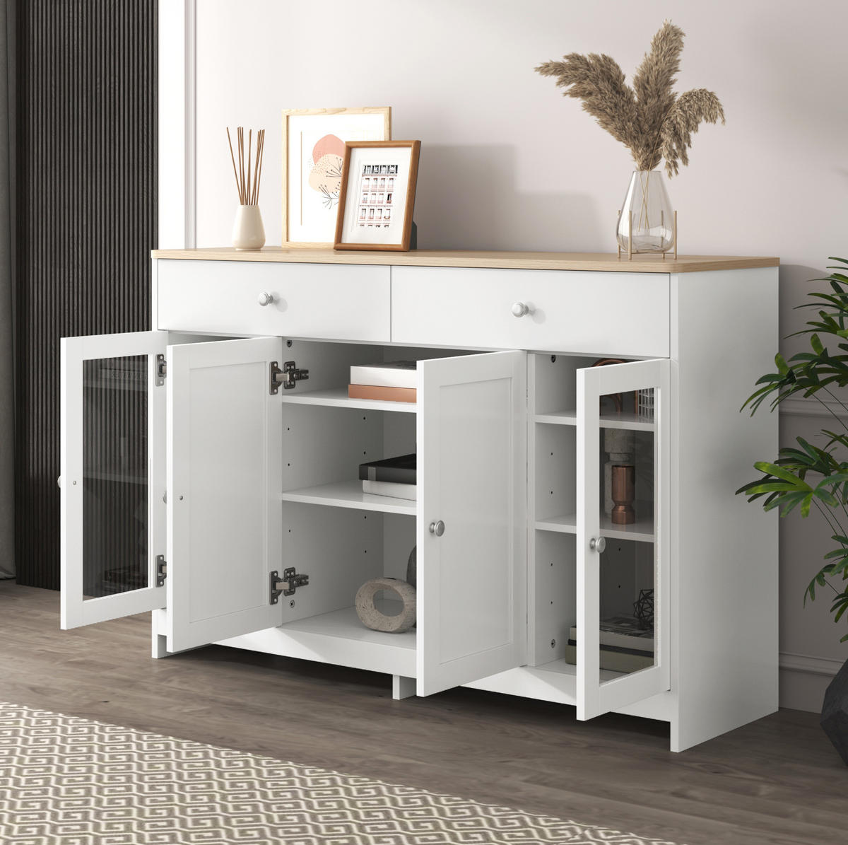 SIDEBOARD 120/80/37 cm Weiß aus MDF im Landhausstil - Weiß, Holzwerkstoff (37/80/120cm) - OKMYHOME