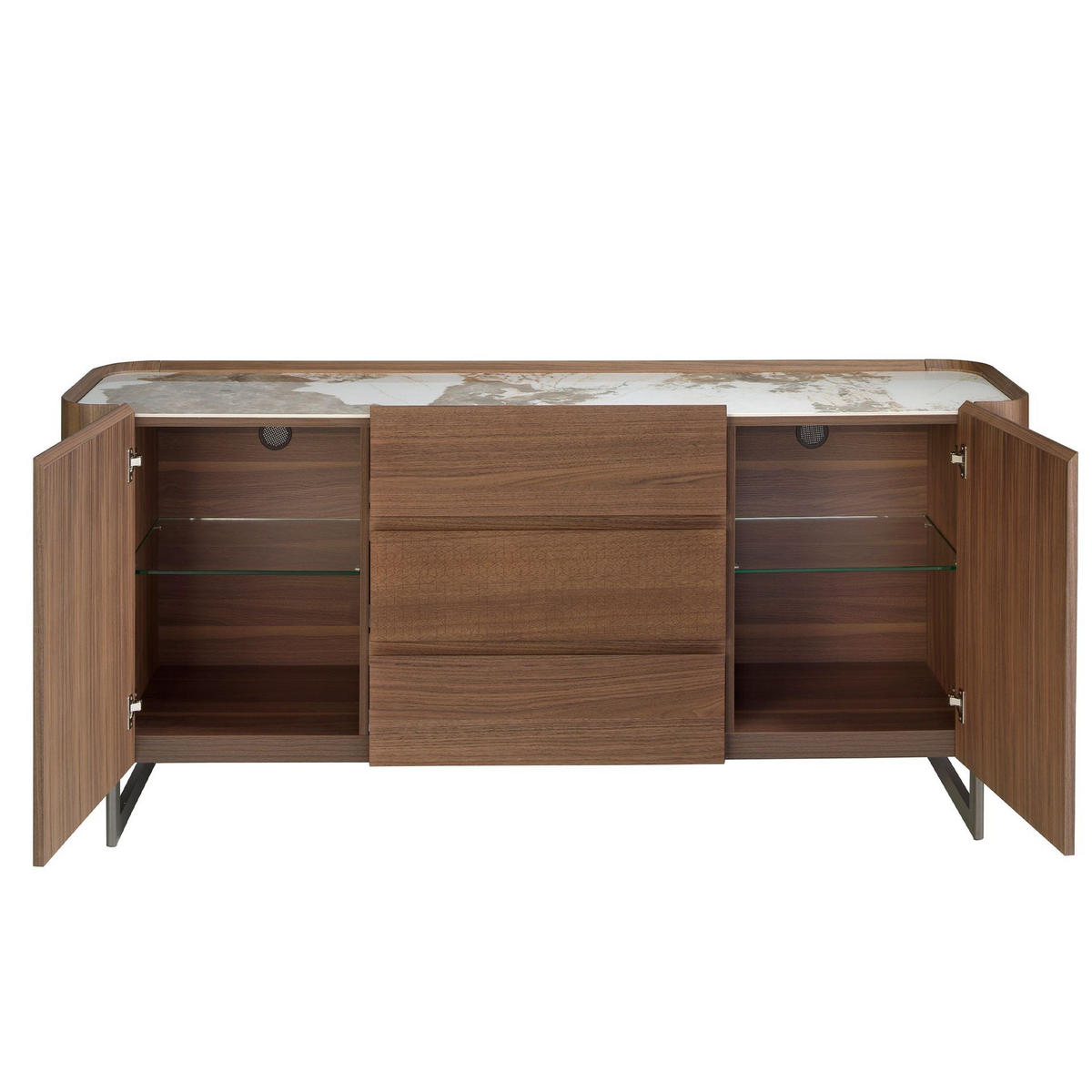 SIDEBOARD Anrichte aus Nussbaum und dunklem metallisiertem Stahl mit Porzellanmarmorplatte 180/45/80 cm - Walnussfarben/Weiß, Holz (180/80/45cm) - ANGEL CERDA