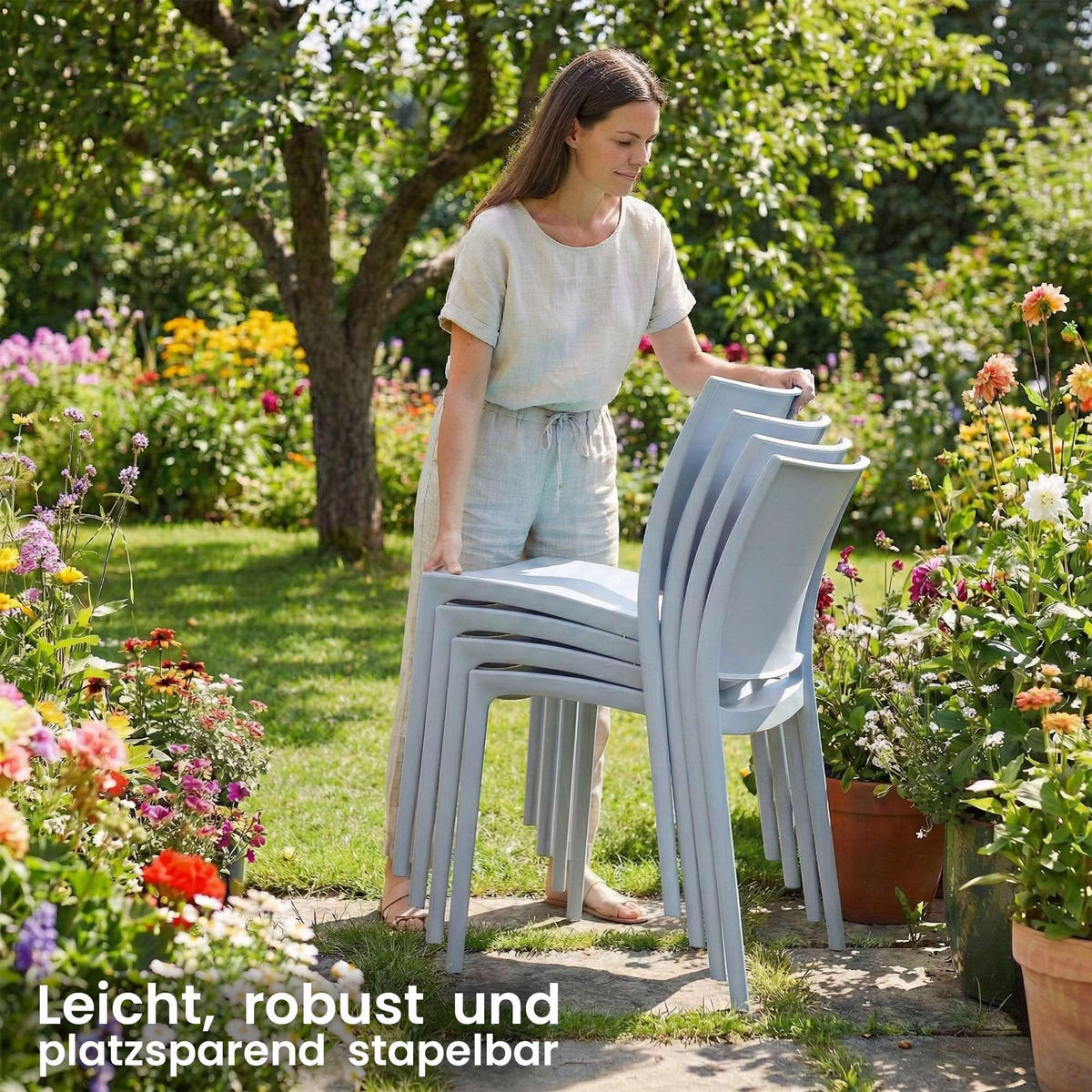 GARTENSTUHL Kunststoff Hellgrau - Hellgrau, Kunststoff (42/81/49cm) - CLP