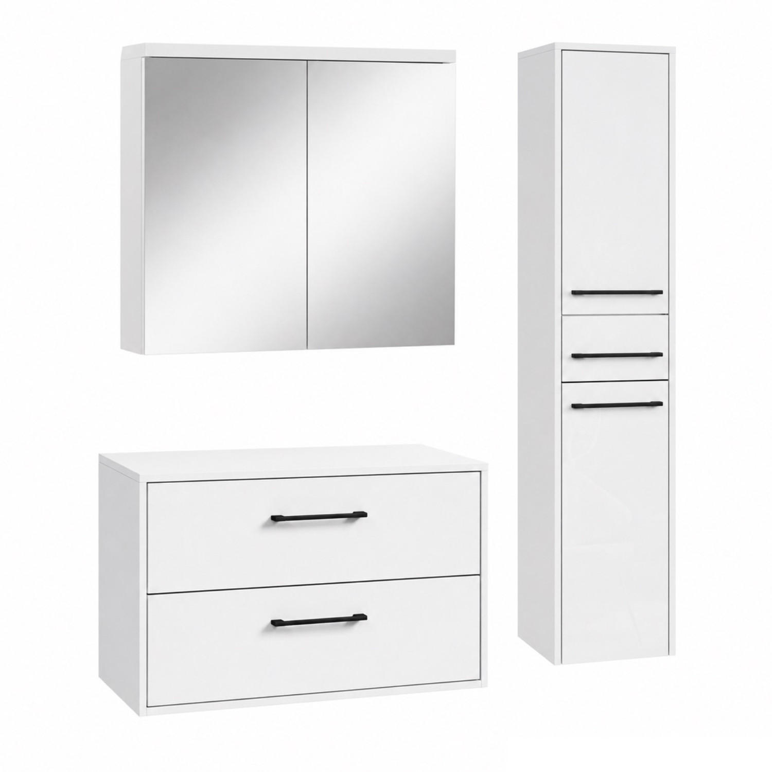 BADMÖBEL-SET Florence 3 Teile Hochglanz Weiß - 80 x 46 x 46 cm - Weiß, Holz (80/46/46cm) - Badplaats