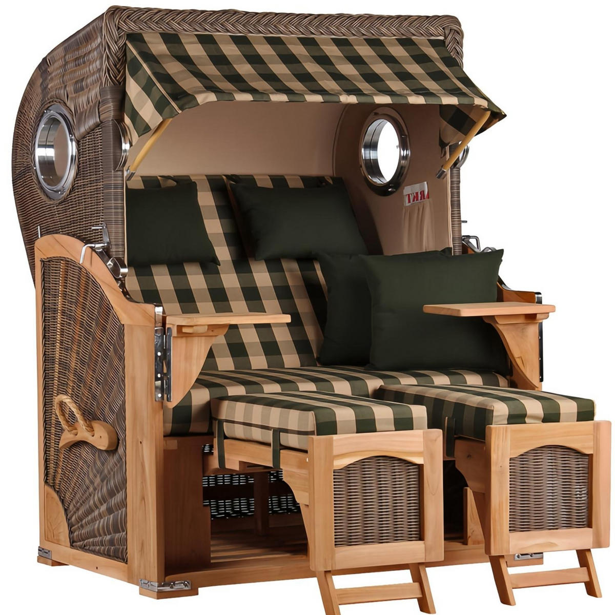 STRANDKORB Düne 2 Sitzer Teak PE Grey - Braun/Grau, Holz/Metall (125/170/80cm) - Mr. Deko