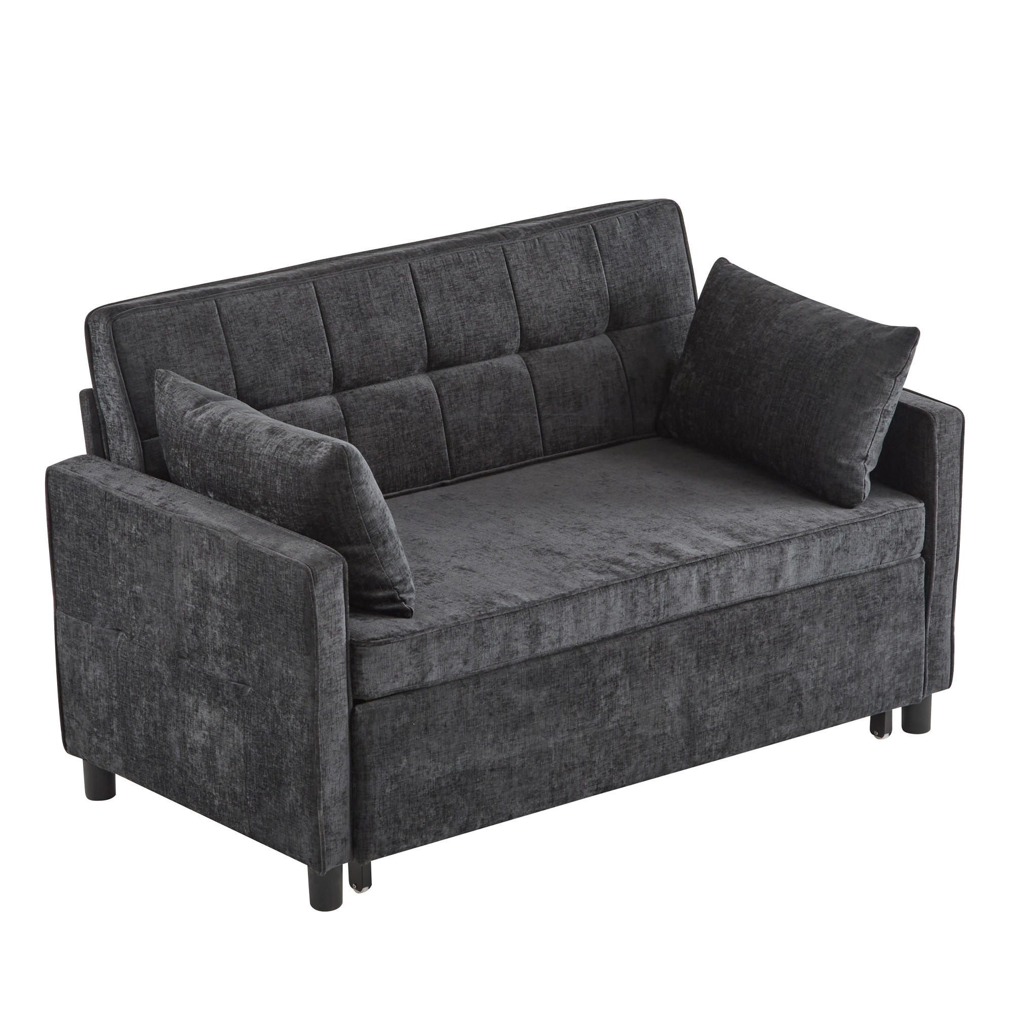 SCHLAFSOFA Chenille mit Ausziehfunktion und 2 Kissen Antikschwarz 142/79/85 cm - Schwarz, Textil (79/85/142cm) - Redom