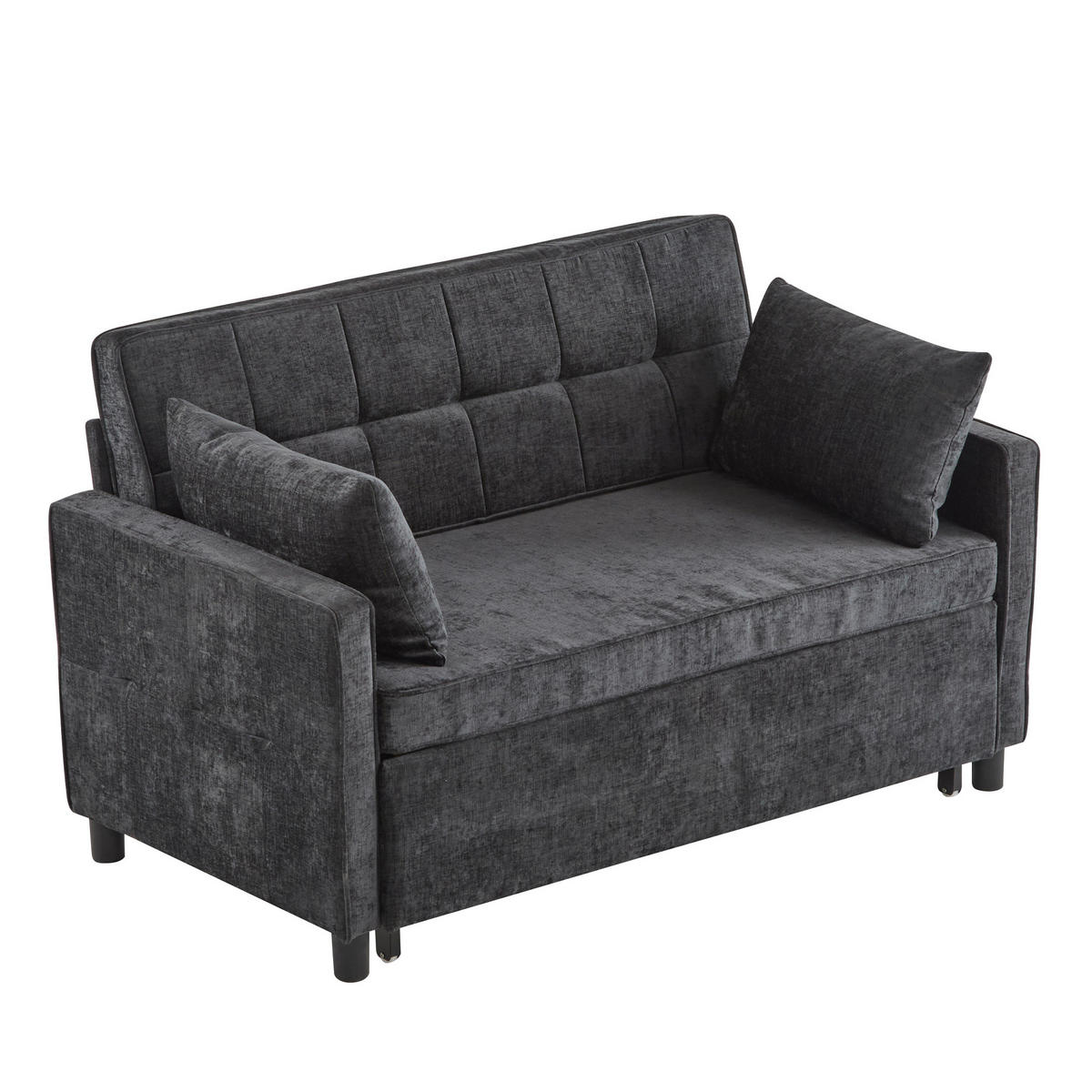 SCHLAFSOFA Chenille mit Ausziehfunktion und 2 Kissen Antikschwarz 142/79/85 cm - Schwarz, Textil (79/85/142cm) - Redom