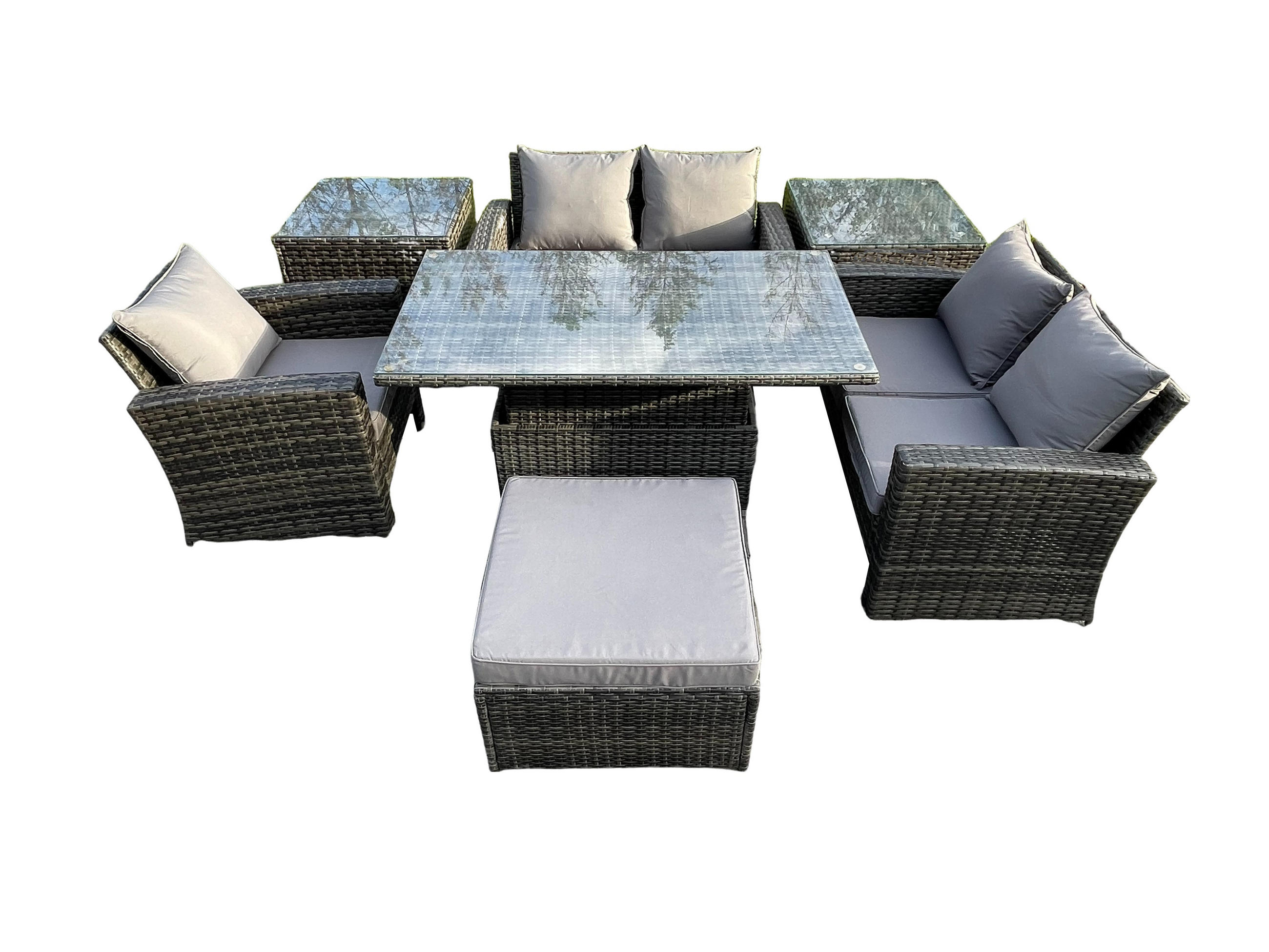 GARTENSOFA mit hoher Rückenlehne Polyrattan Dunkelgrau 6-Sitzer - Dunkelgrau, Metall - Fimous