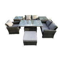 GARTENSOFA mit hoher Rückenlehne Polyrattan Dunkelgrau 6-Sitzer - Dunkelgrau, Metall - Fimous