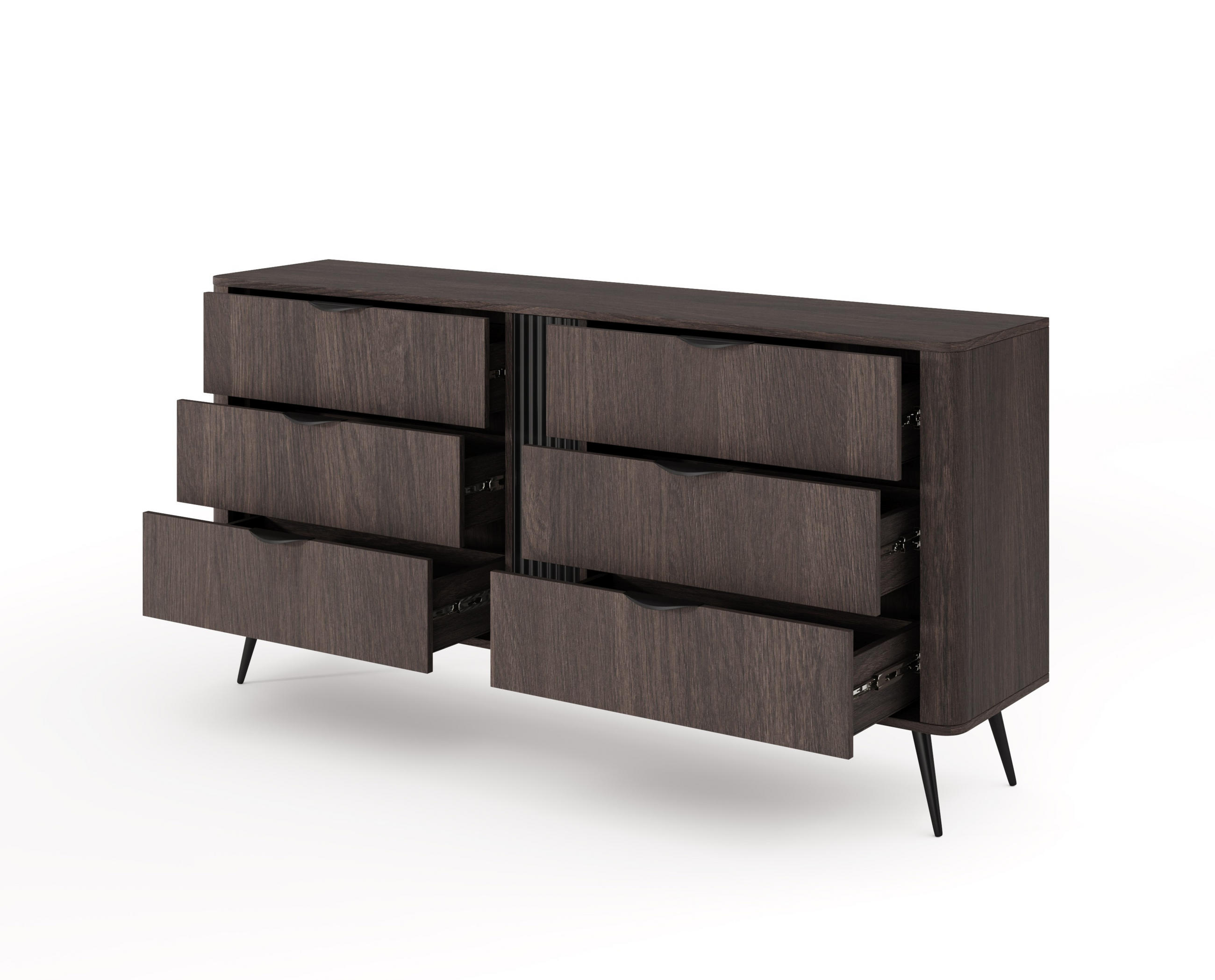 KOMMODE Arvis Eiche Dunin, mit Schubladen - Eichefarben/Schwarz, Holzwerkstoff (163/81/38cm) - Bettso