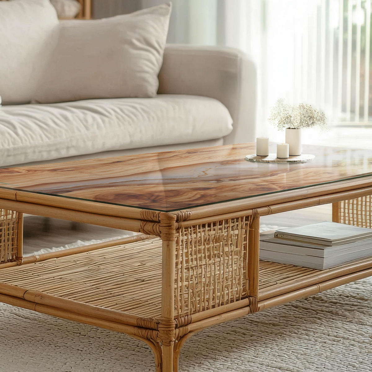 TISCHPLATTE 125x50 cm Naturholz mit Harzdetails - Beige, Glas (125/50/0.4cm) - TULUP