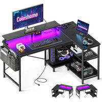 SCHREIBTISCH L-Form mit LED und Steckdosen 120 x 80 cm Schwarz - Schwarz, Metall (80/120/87.7cm)