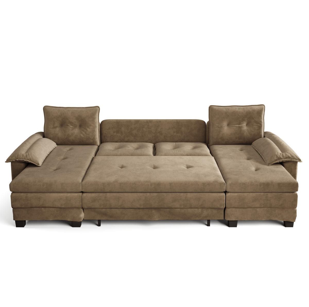 SOFABETT U-Form mit USB 278 x 127 cm Chenille Khaki - Dunkelgrün, Textil (127/87/278cm) - Meubliv