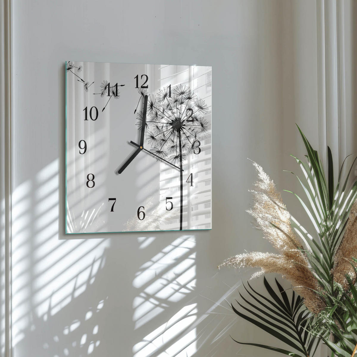 WANDUHR 30x30 cm - Löwenzahn - Schwarz, Glas (30/30/0.4cm) - TULUP