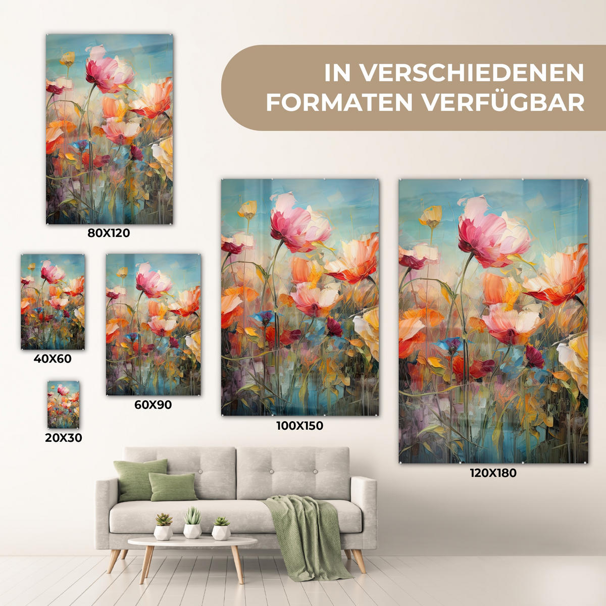 ACRYLGLASBILD Blumen - Aquarell - Kunst - Botanisch - Natur 40x60 cm - Orange, Glas (40/60cm) - MuchoWow