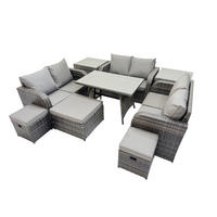 GARTENMÖBELSET mit ESSTISCH,SOFA Polyrattan 9-Sitzer - Dunkelgrau/Grau, Glas/Kunststoff - Fimous