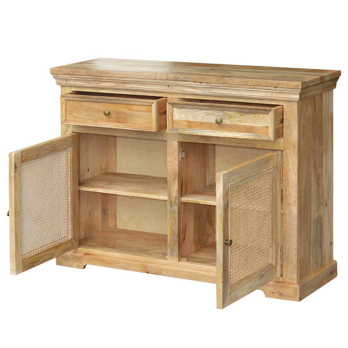 MASSIVES SIDEBOARD mit 2 Schubladen - Mango / Beige - Beige/Goldfarben, Holz/Naturmaterialen (120/90/40cm) - home24
