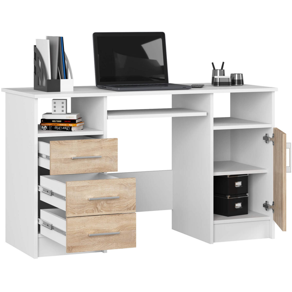 PÍSACÍ STÔL Biela, dub Sonoma 74/124/52 - hnedá/biela, kompozitné drevo (52/124/74cm) - RAUMHIRSCH FURNITURE
