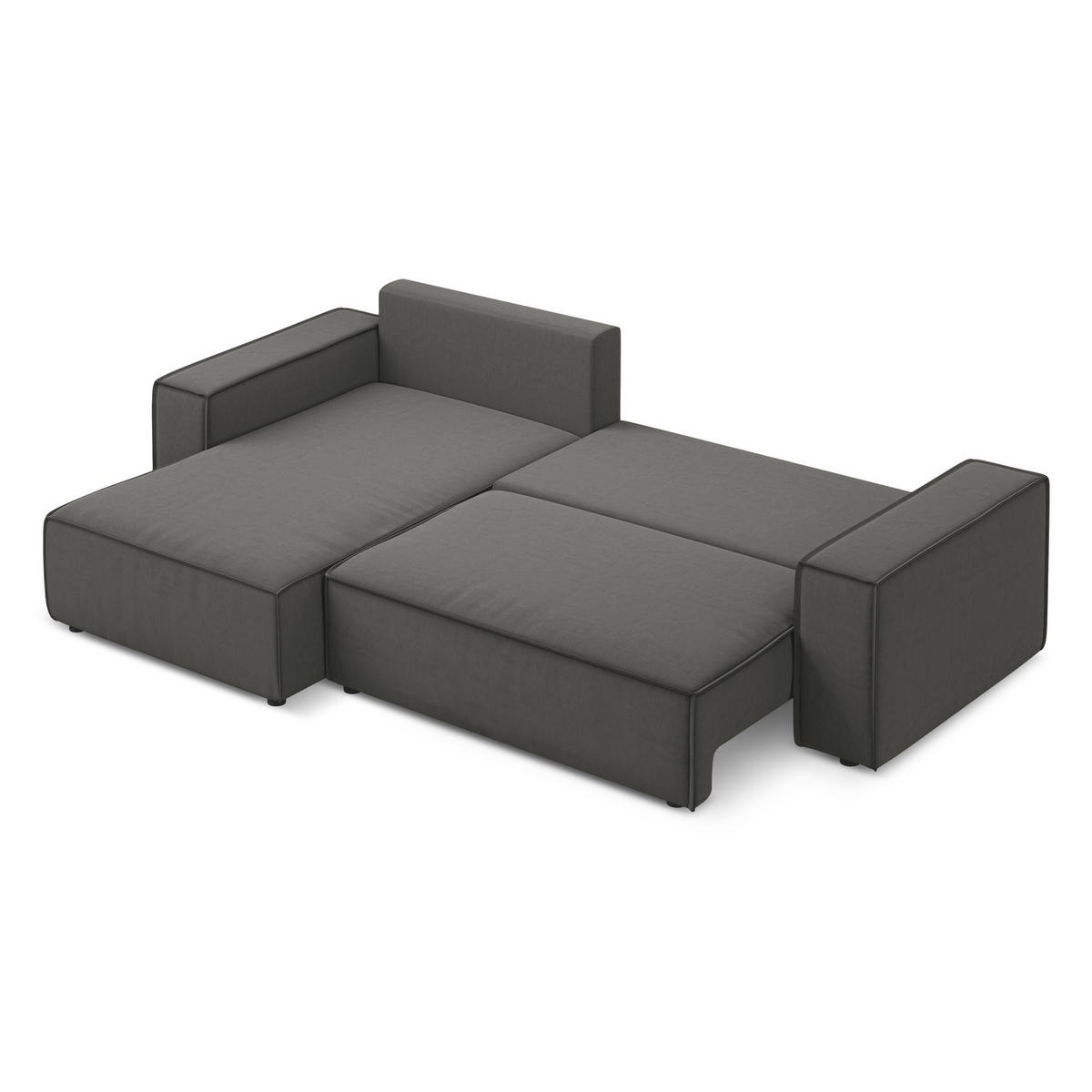 ECKSOFA mit Schlaffunktion Samt Stoff Grau - Dunkelgrau/Schwarz, Kunststoff/Textil (185/290cm) - LaMiaSofa